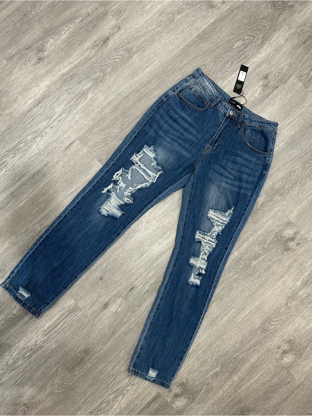 Fashion Nova Women's Distressed Boyfriend Jeans - Blue